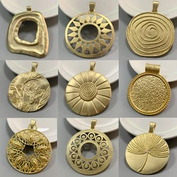 1 Piece Gold Color Round Medallion Charms Plated Large Bohemia Boho Pendants for DIY Necklace Jewellery Making