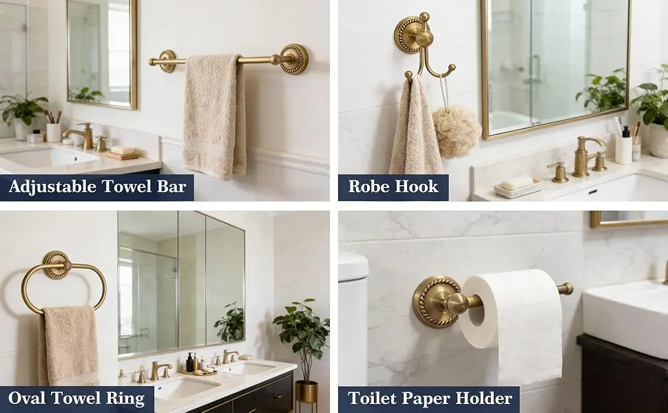 antique brass bathroom accessories set