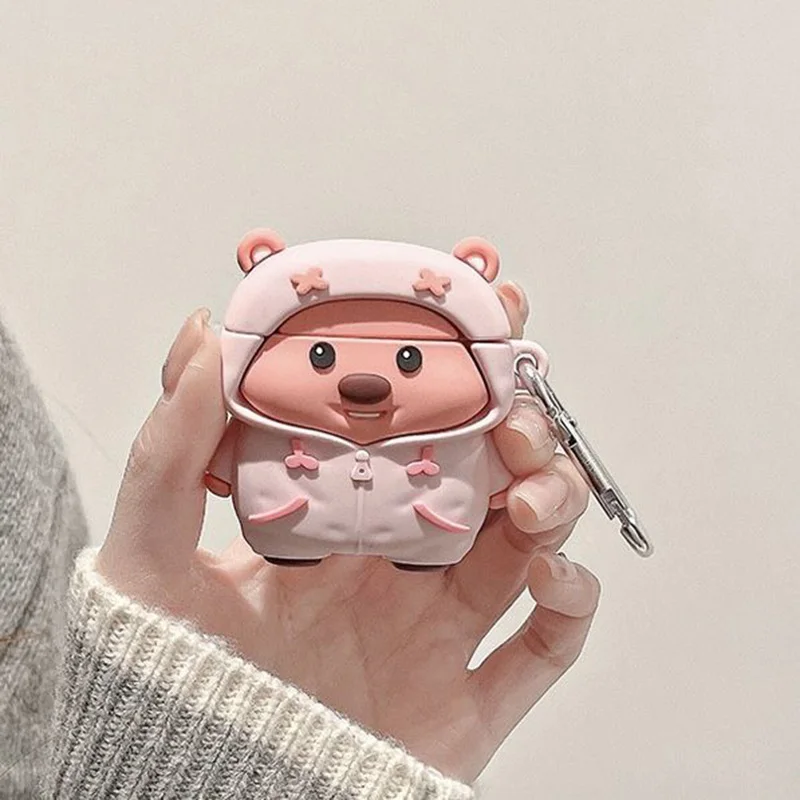 New Cute Pink Zanmang Loopy Cartoon Beaver AirPods Case Kawaii Anime Earphone Protective Shell Airpods1 2 3 Cases Toy Girl Gifts