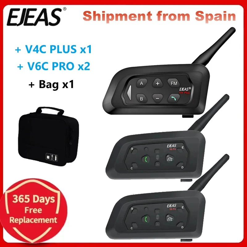 EJEAS-intercomunicador para árbitro de fútbol, auriculares V4C Plus, V6C Prox2, bolso de mano, 1200m, Bluetooth, Doble