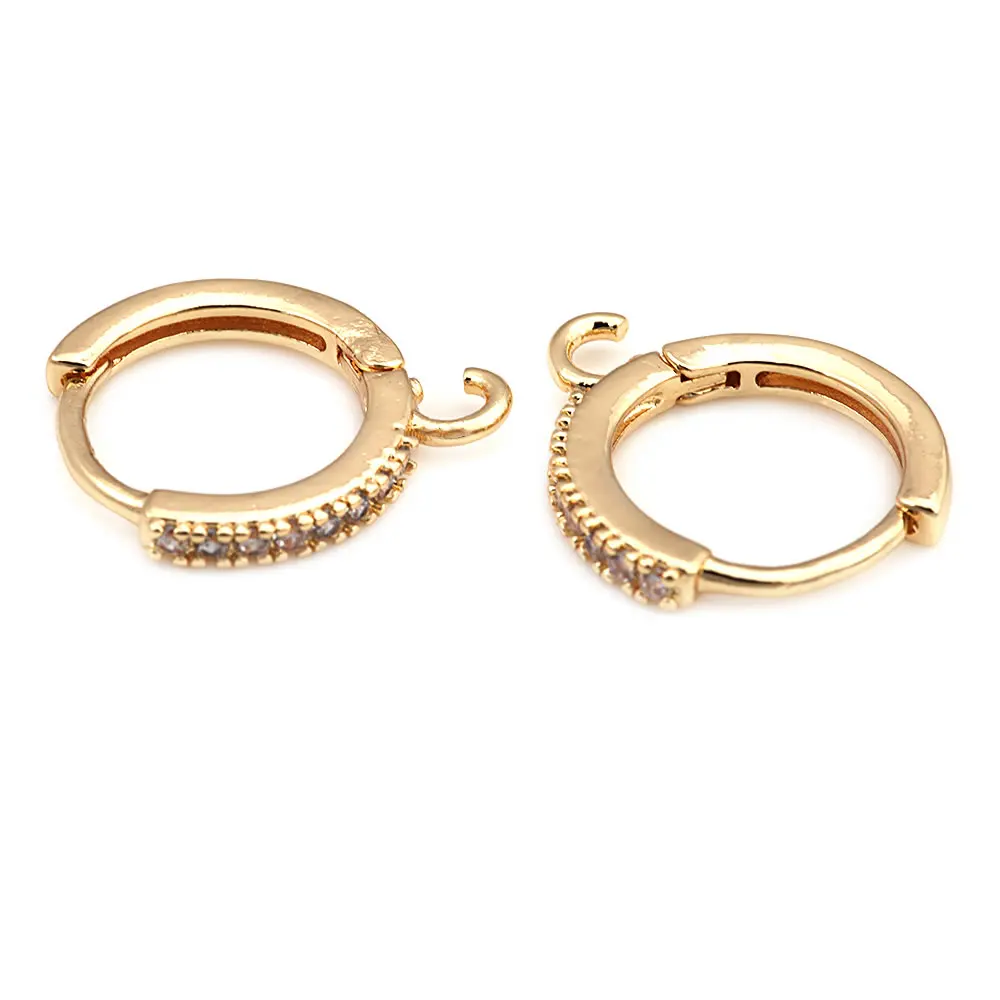 18K Gold Color Brass and Zircon Round Oval Shape Loop Earring Hooks High Quality Jewelry Making Supplies Findings Accessories