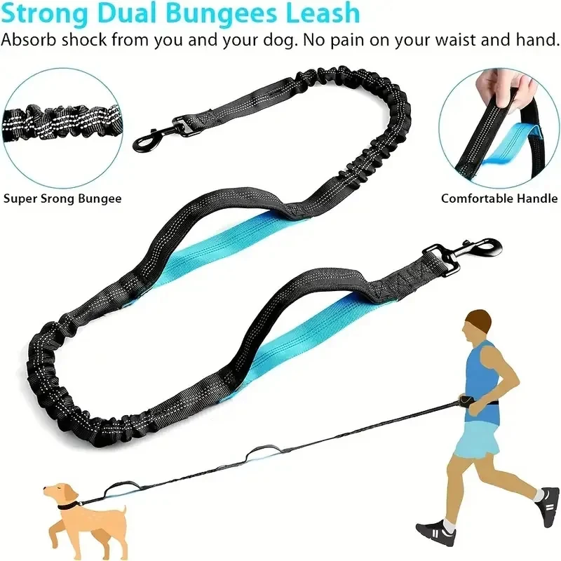 Pet Leash Pet Supplies Hands-Free Dog Leash for Running and Walking Reflective Leash with Waist Bag Retractable Elastic