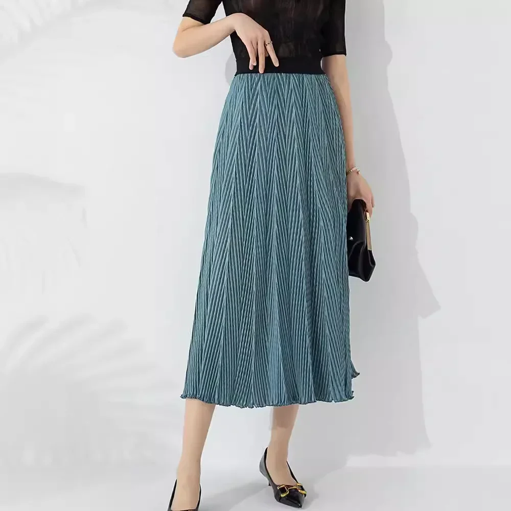 Miyake Pleated New Women's Fashionable Design Fish Scale Skirt Elastic High Waist Wavy Edge Large Hem Pleated Skirt