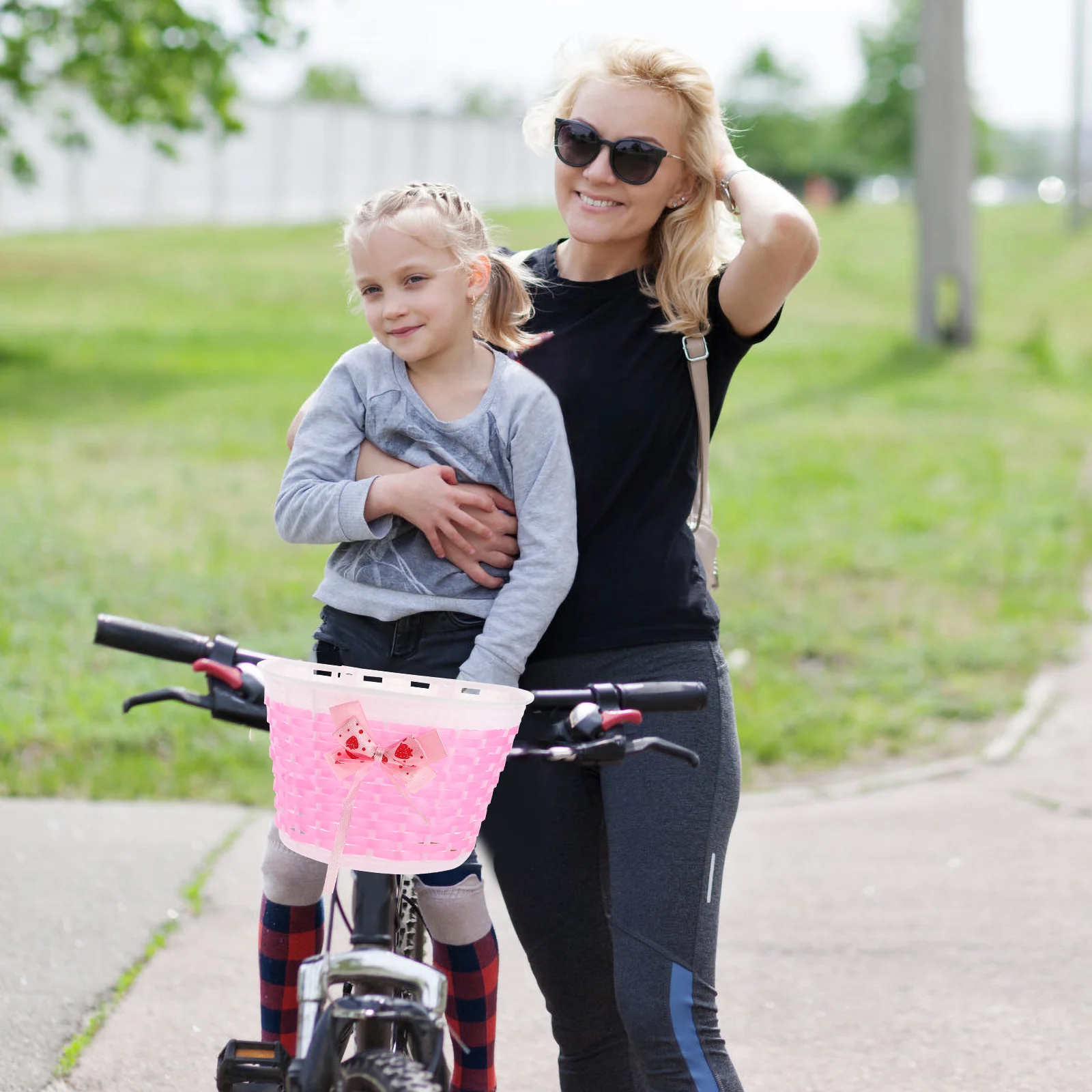 Love Bike Basket Outdoor Knitted Bowknot Front Basket For Children Girl - Size S(Pink) basket for bike