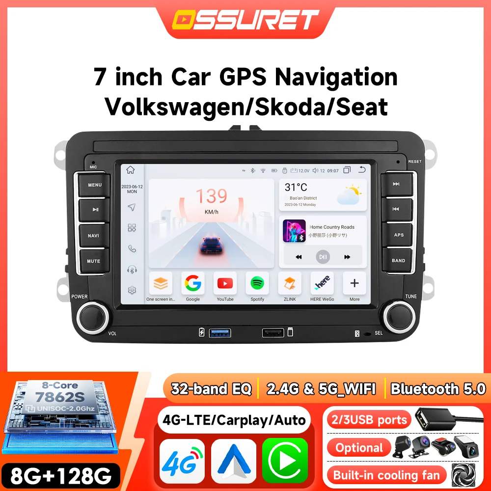 Android Autoradio für VW Golf 5 6 Touran Passat B6 Polo Jetta Scirocco Caddy Kabelloses Carplay GPS Android Auto WIFI USB Audio