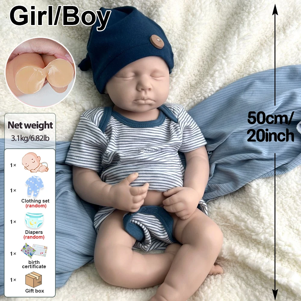 20 polegadas Unpainted Loulou pode abrir a boca corpo inteiro de silicone renascido bebê menina / menino realista lavavel em branco boneca artista brinquedo de terapia