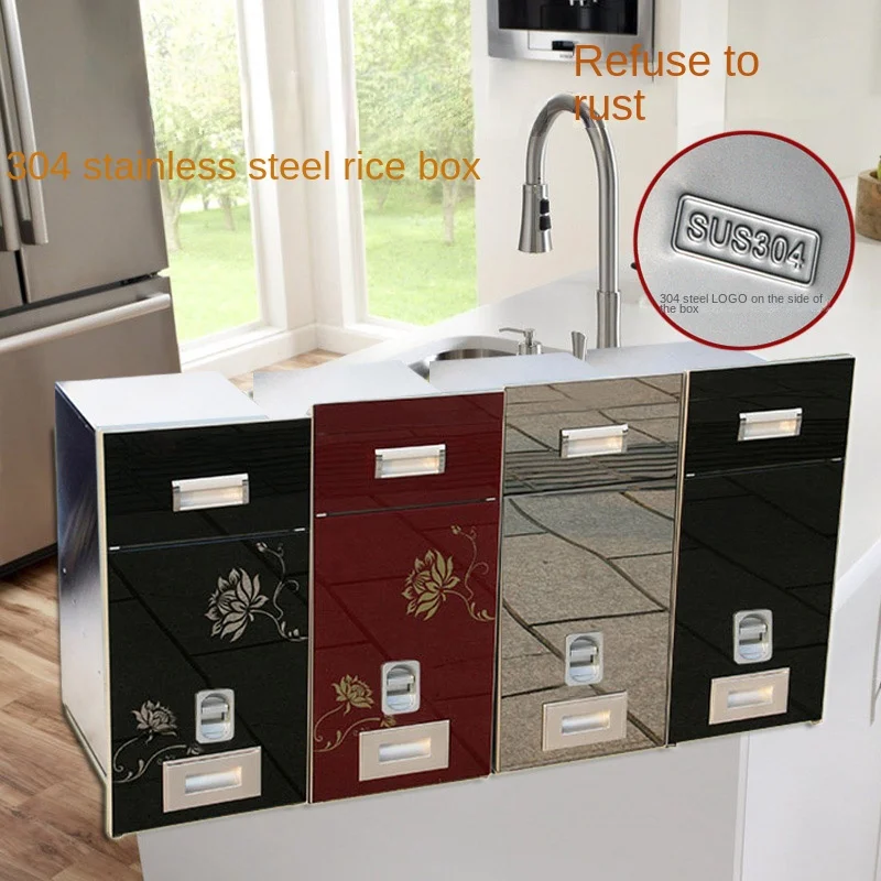 Embedded rice box, 304 stainless steel kitchen cabinet, rice storage bucket, rice cabinet, automatic metering