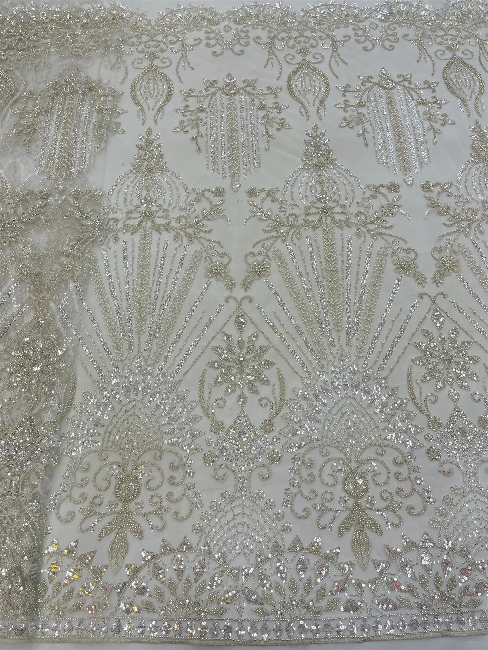 French Beaded Lace Fabrics White For Wedding Dresses Luxury Handmade Crystal Beads High Quality Bridal African Sequined Tulle