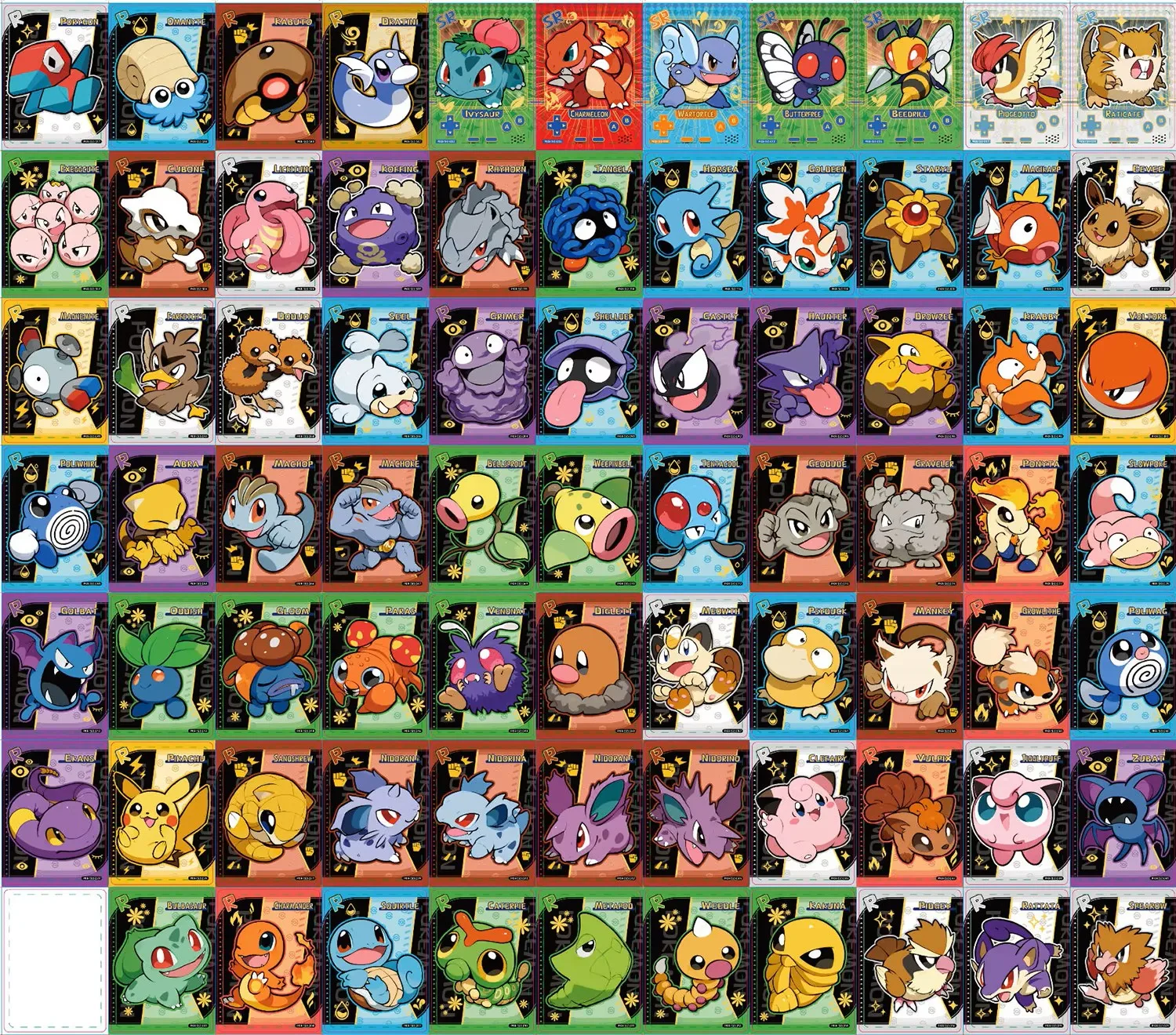 60Pcs Blind Box Vol1 2 PokeBaBy Cute DIY Card Pocket Monster Holographic 1996 Q151 Anime Version Classical Collection Card