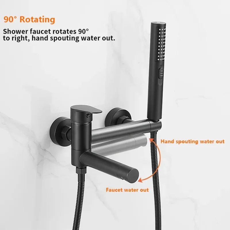 

Bathtub Faucets Modern Black Bath Shower Set Unique Design of Rotating Nozzle Mixer Tap Wall Mounted for Bathroom