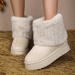 Fashion Women Round Toe Warm Thickened Plush Winter Beige Mid-calf Boots Thick Sole Casual Comfortable Anti-slip Women Snow Boot