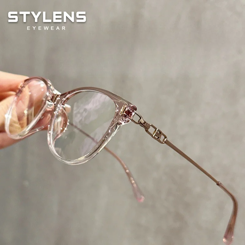 STYLENS New Titanium Round Myopia Prescription Glasses Women Anti Blue Light Classic Reading Glasses Custom Progressive Eyewear