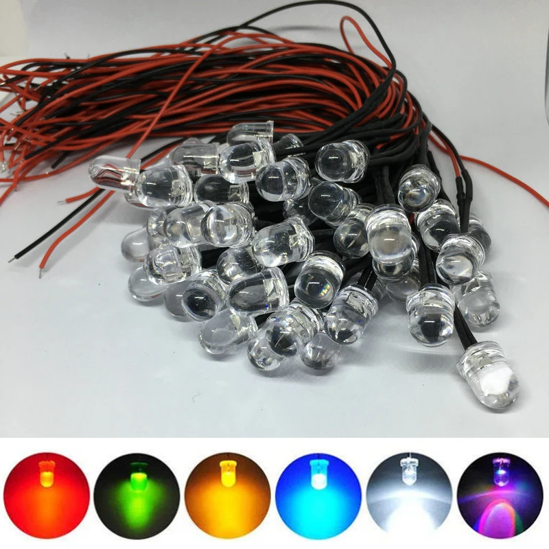 

20PCS DC 5V 12V Pre Wired 3mm 5mm LED Light Neon Lamp Bulb Prewired Emitting Diodes Transparent Yellow Blue Green White Red RGB