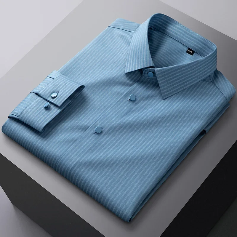 

shirt men，New bamboo fiber shirt men's long-sleeved shirt solid color elastic non-ironing professional wear tooling wholesale