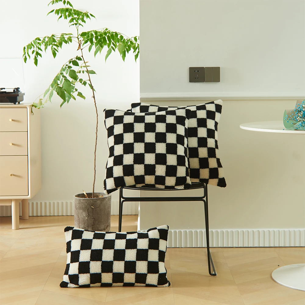 MACT Checkered Cushion Cover Checkerboard Throw Pillowcase Square Pillow Cover For Home Living Room Sofa Decoration