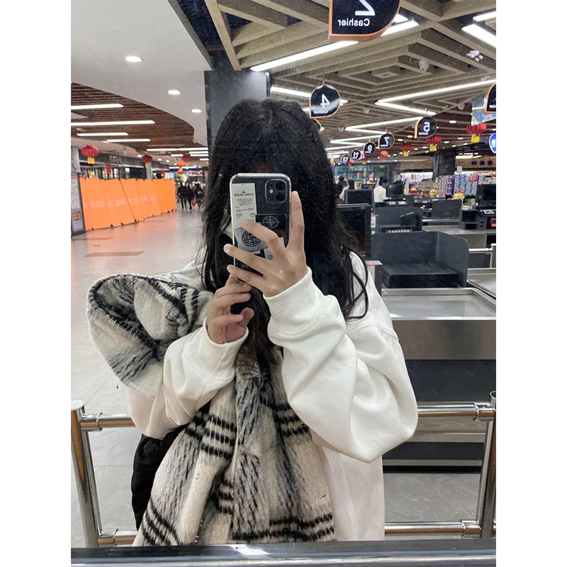 American Sle Oversize Hoodie Women's Spring Autumn Winter Fce Loose Small Size Trendy Hip Hop Top Cotton Polyester