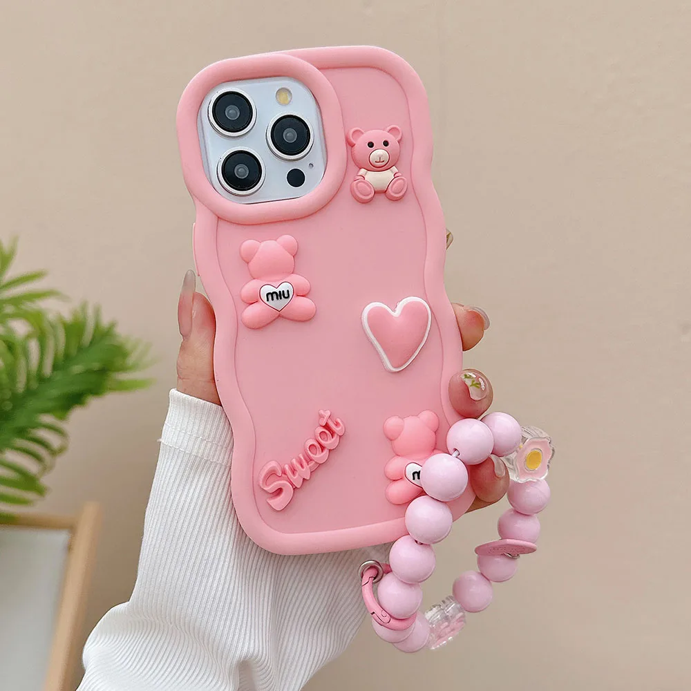 A 54 34 14 15 25 35 55 Cute Bear Heart Ring Wave Silicone Case For Samsung Galaxy A54 A34 A14 A24 A15 A25 A35 A55 5g A05s Cover