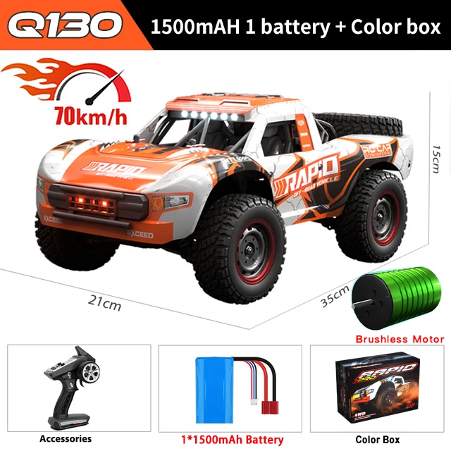 Wltoys Q130 1:14 70 KM/H Hoge Snelheid 4WD RC Auto Met LED Licht Borstelloze Motor Auto's Op afstand bestuurbare Drift Monster Truck Speelgoed