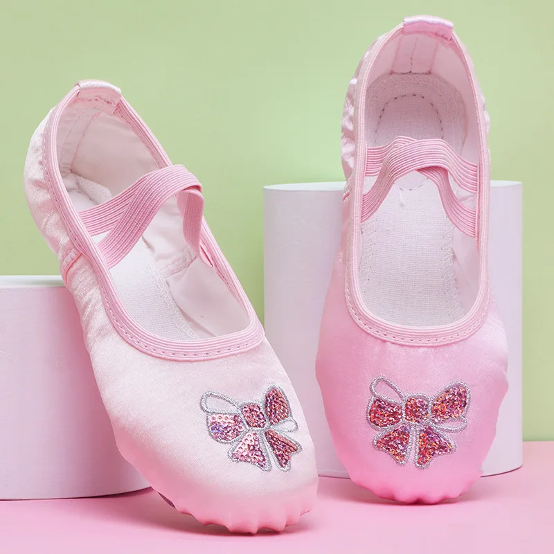 Sequin Satin Child Ballet Shoes with Soft Sole, Perfect for Girls' Dance Training, Yoga Physique and Meditation