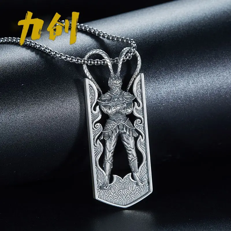 Trendy Brand Silver Jewelry 925 Silver Monkey King Necklace National Style Pendant Trendy Men Wear Original All-match Girlfriend