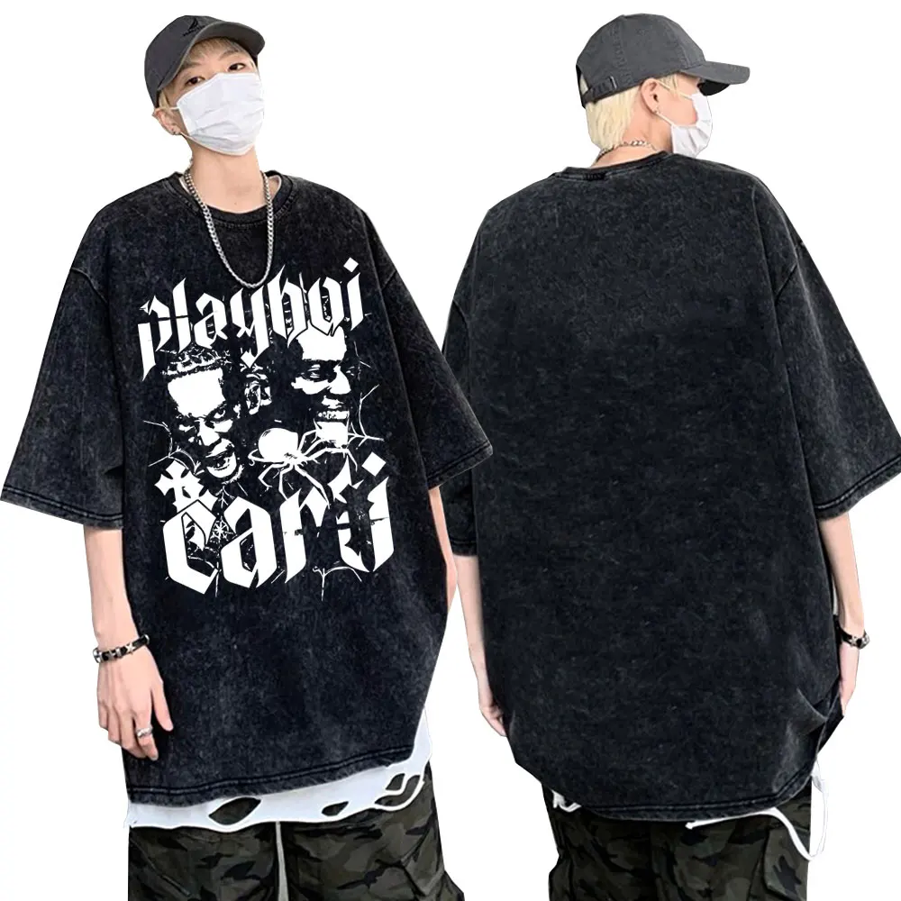 Washed Vintage Rapper Playboi Carti Antagonist Tour Graphic Tshirt Men Opium Fashion Hip Hop T-shirt Male Oversized Cotton Tees