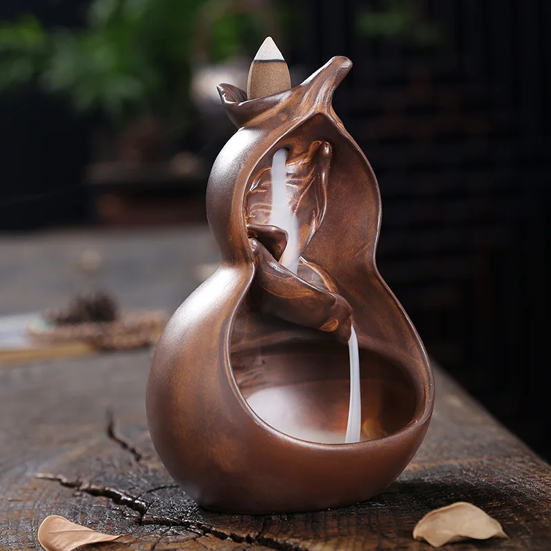 Ceramic Aroma Backflow Incense Stove,Creative Antique Gourd,Enjoy the Best of Both Sides Backflow Incense Stove, Home Decoration