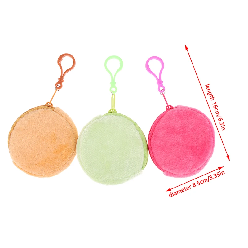 Solid Color Round Zipper Plush Coin Bags Small Money Coin Pouch Wallet Portable Keyring Keychain Earphone Storage Bags Organizer