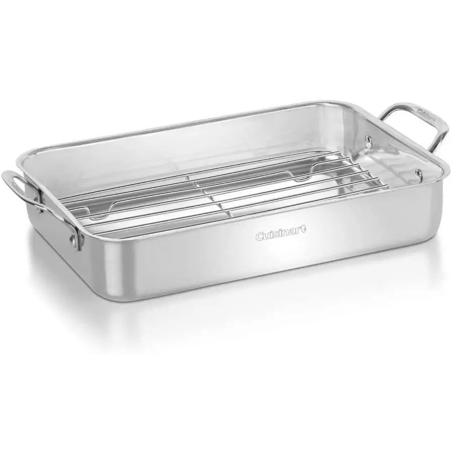 

711714RR 14Inch ChefsClassic CookwareCollection, Lasagna Pan w Stainless Roasting Rack, Stainless Steel