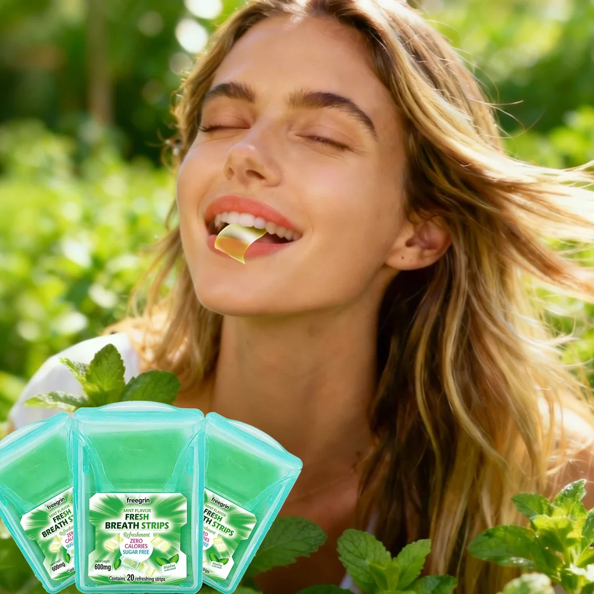 FREEGRIN Cool Mint Pocketpaks Atemstreifen, Zuckerfreie Auflösbare Streifen, 20 Streifen pro Packung, für Unterwegs
