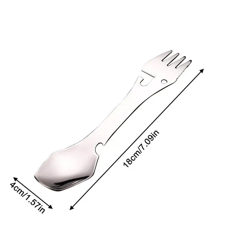 เดินป่าปิคนิคกลางแจ้งมัลติฟังก์ชั่นแบบพกพาสแตนเลสสตีลสปอร์คช้อนช้อนส้อมที่เปิดขวดช้อน