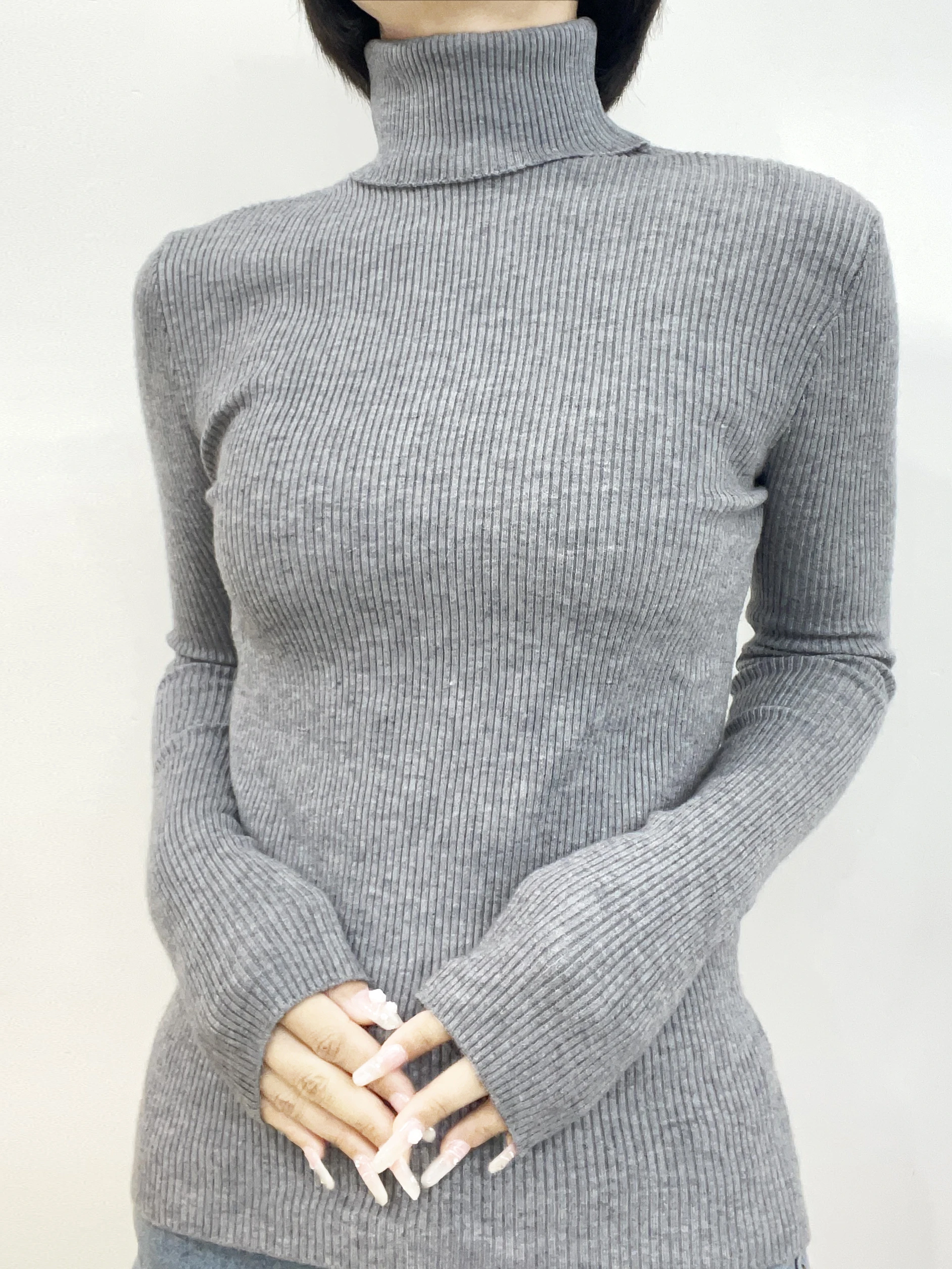 Women's Sweater Turtleneck Solid Ribbed Long Sleeve Slim Pullover Knit Tops