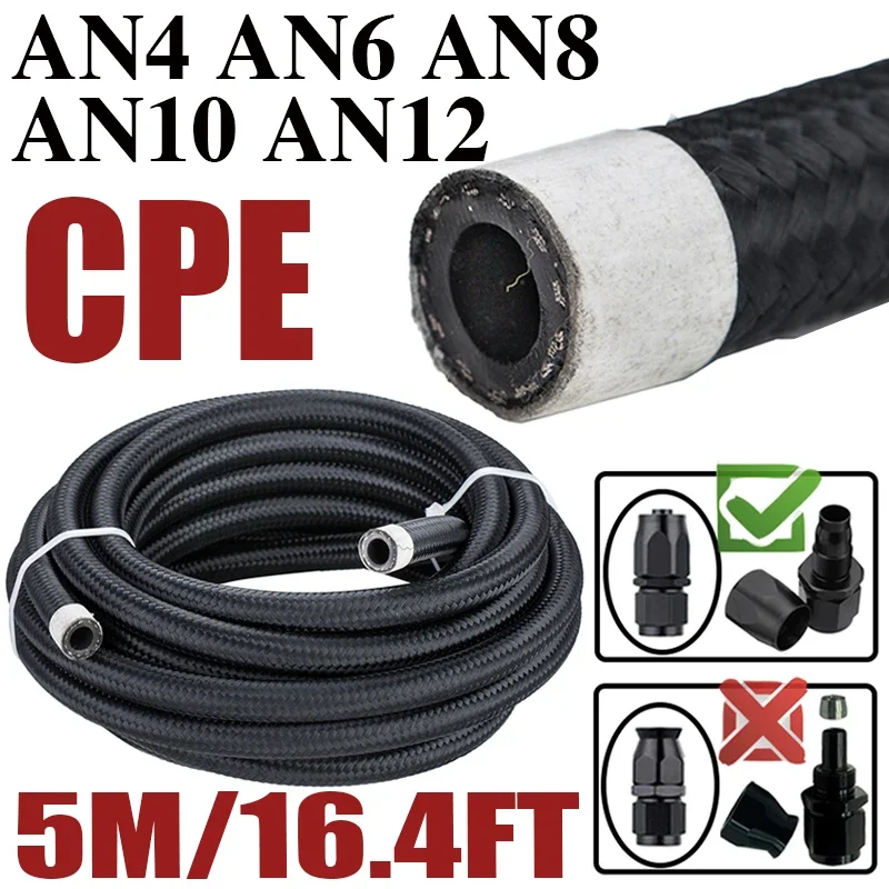 

5M 16.4FT 4AN 6AN 8AN 10AN 12AN Car Fuel Hose Oil Gas Line Nylon Stainless Steel Braided Brake Hose CPE Rubber Pipe Cooler Tube