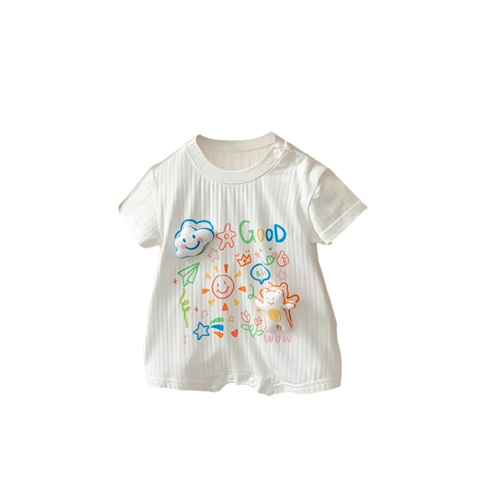 2024 Summer New in Kids Infant Boys Girls Clothing - Newborn Baby Cool Short Sleeve 3D Cloud Bear Letter Romper 0-24M