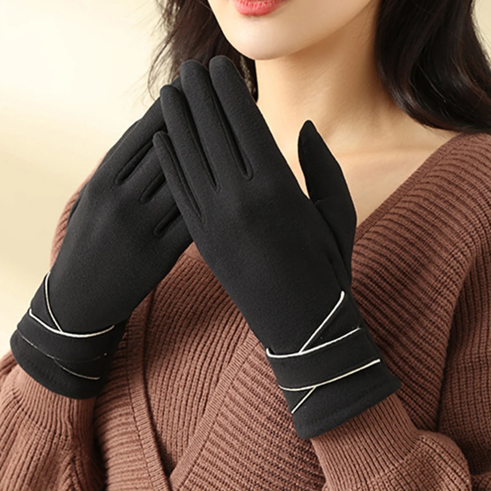 قفازات دافئة عصرية للنساء للشتاء والخريف في الهواء الطلق لركوب الدراجات والتخييم والصيد قفازات سميكة مريحة وناعمة من القطيفة #6