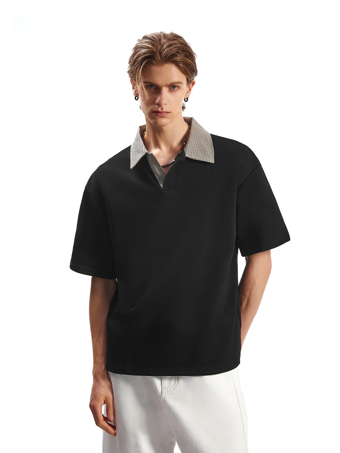 

SDMADE American Style Short Sleeve Shirt Collared Patchwork Design Breathable Comfortable Cotton Polyester Blend Men's T...