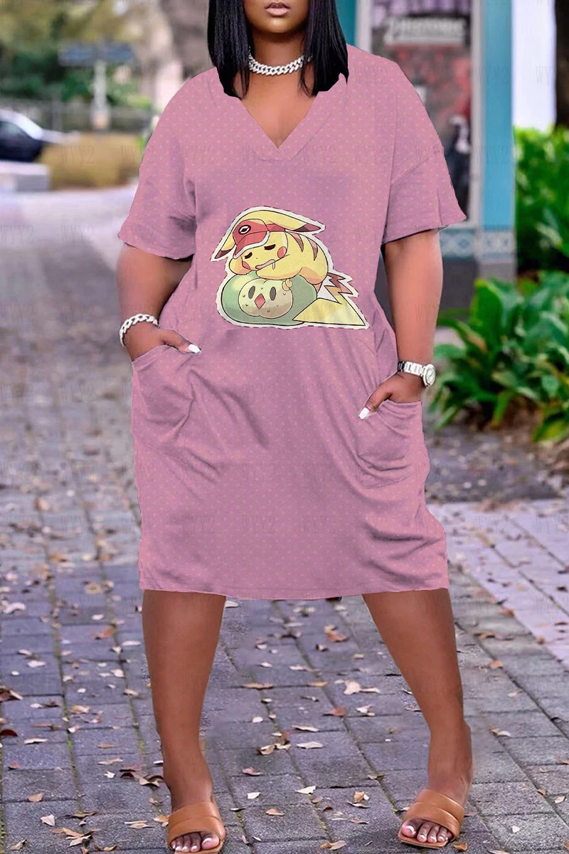 

Pocket Big Size Dresses for Women 2023 V-neck Women's Dress Ladies Comfort Prom Clothes Woman Clothing Skirts Vintage Beachwear