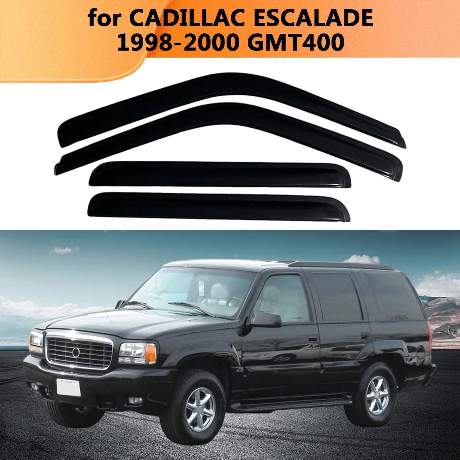 

For CADILLAC ESCALADE 1998 1999 2000 GMT400 Window Visor Rain Guard Side Vent Deflector Weather Shield Outside-Mount