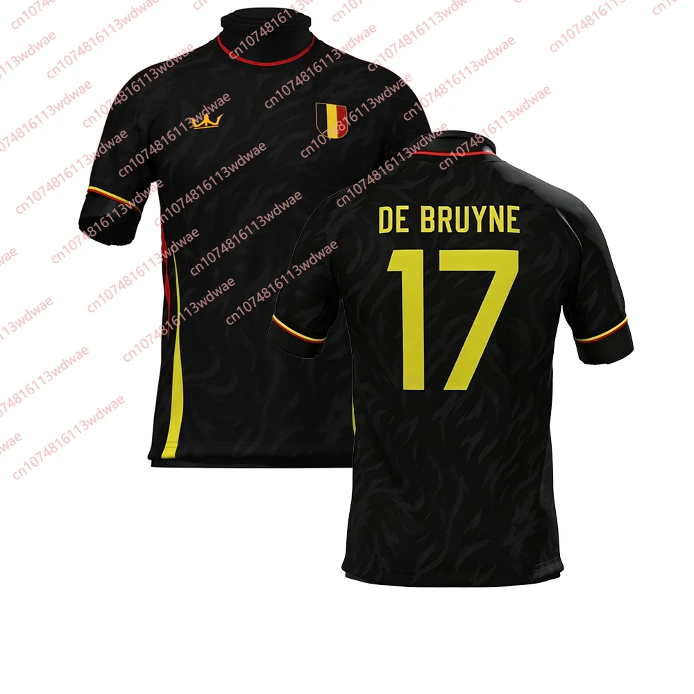 Belgium Theme Soccer Jersey Red Black Yellow Trim Tricolor Badge Pattern Adult Fan Training Football Shirt For Sports Supporters