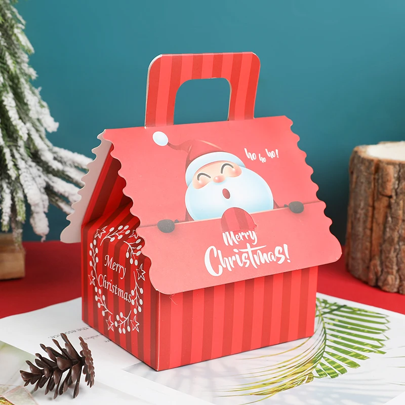 5pcs Christmas House Shape Candy Boxes Santa Claus Snowman Elk Cookies Gift Packing Box Merry Xmas Home Decoration New Year Noel