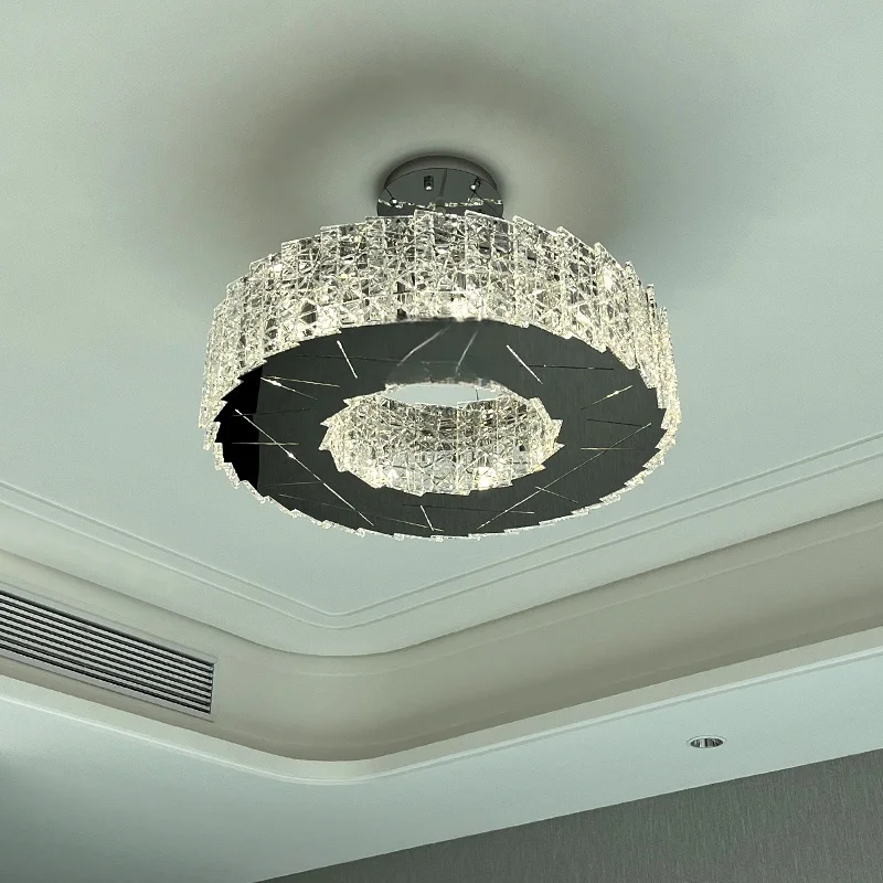Modern Minimalist Crystal LED Ceiling Light Circular Living Room Light Kitchen Island Chandelier Bedroom Lustre Lighting Fixture