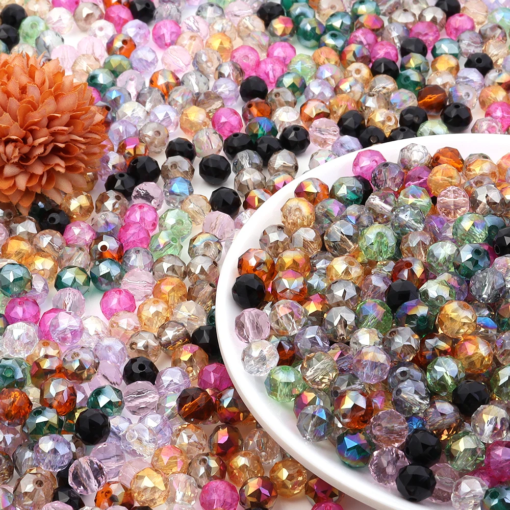 50pcs/lot Austria Crystal Glass Beads Round Flat Faceted Glass Loose Beads For Jewelry Making DIY Bracelet Necklace Accessories - view 4