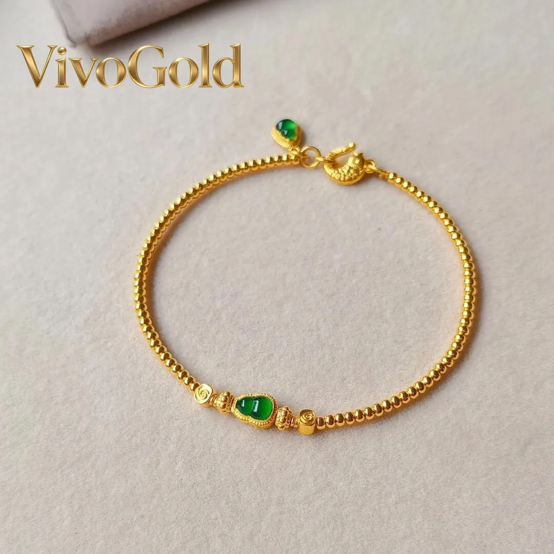 

VivoGold AU999 Good Luck Koi Green Gourd 24K Real Gold Chinese Style High-Pretty Bracelet Luxury and Fashion Gifts for Girlfrien