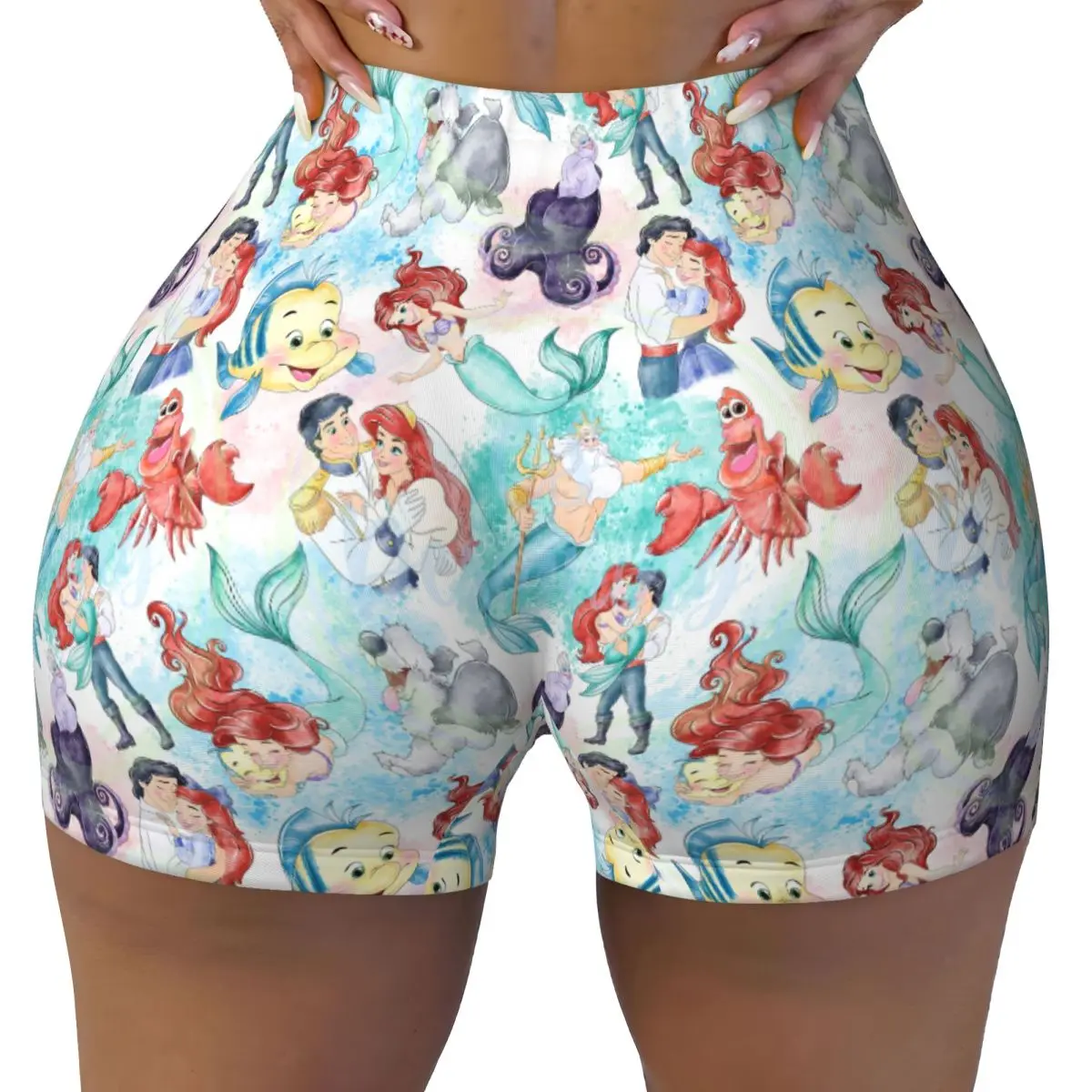 

Пользовательские шорты для тренировок с героями мультфильмов «Русалочка» для женщин, байкерские шорты для бега в тренажерном зале, йоги