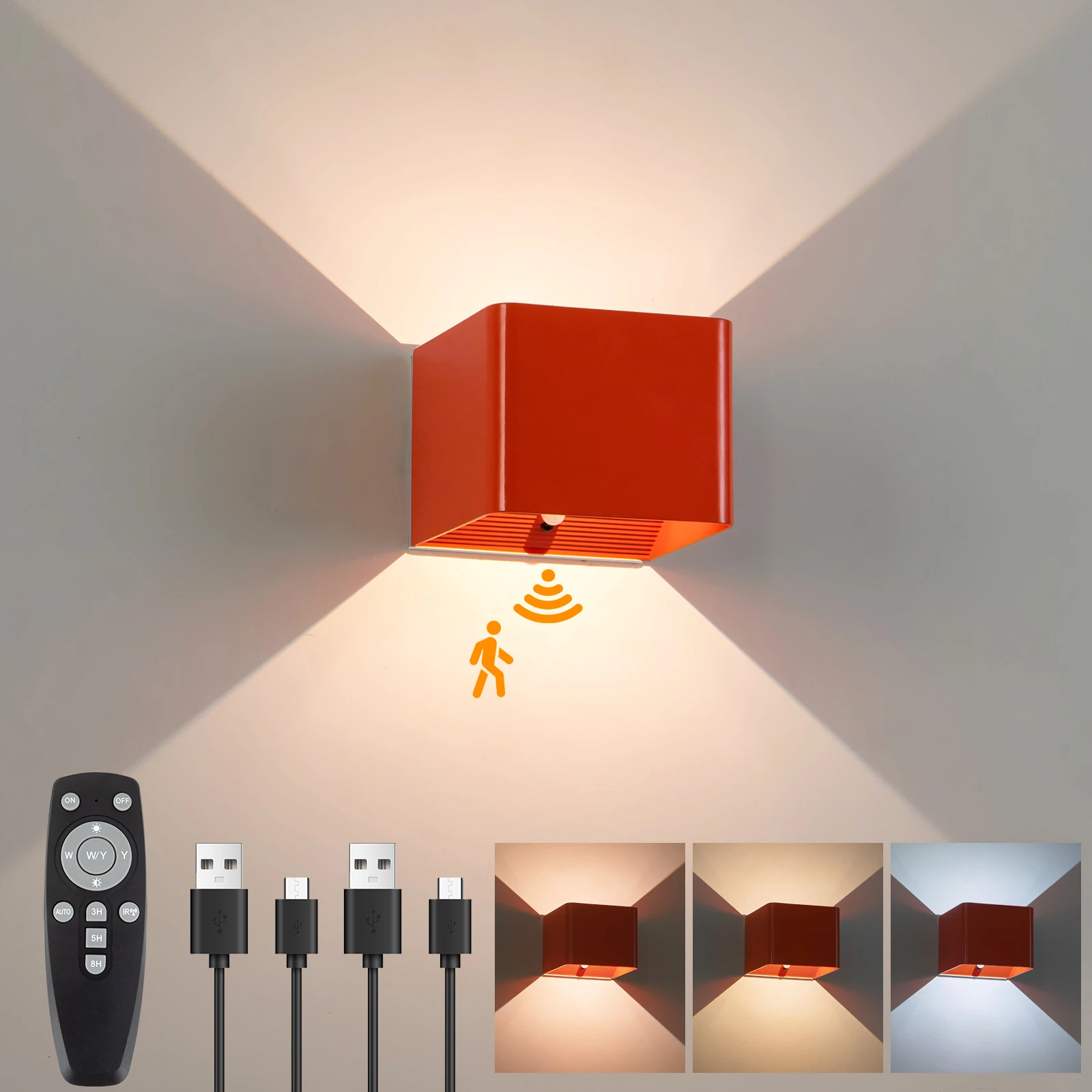 Wandlamp op batterijen, 3 kleurtemperatuur- en helderheidsinstellingen, afstandsbediening en bewegingssensor, draadloze magnetische 4000mAh oplaadbare led-lamp, geschikt voor slaapkamer, woonkamer,