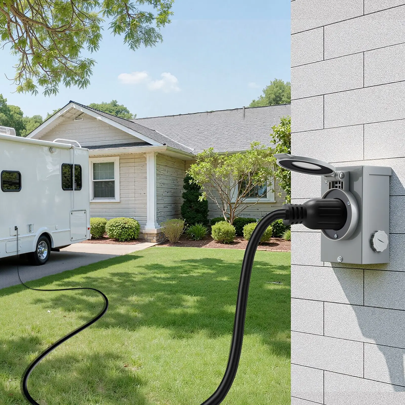 30 Amp Generator Cord and Power Inlet Box, 15 FT, 125/250V NEMA L14-30P to L14-30R Heavy Duty Extension Power Cord, SJTW 10