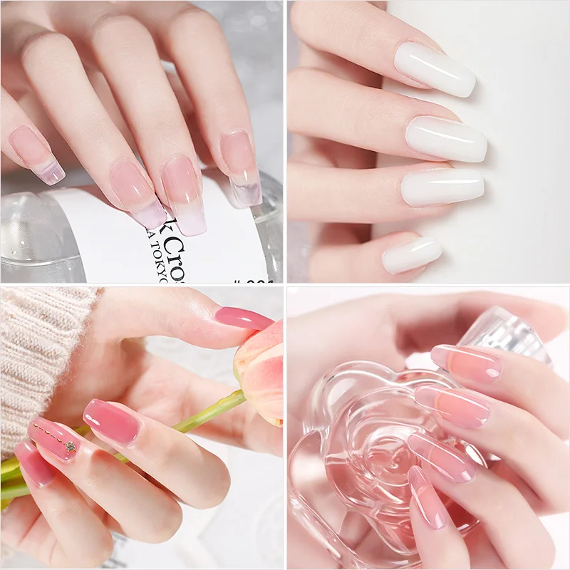 Poly Extention Gel Set Nail Art French Nail Art Clear Color with Top/Best Coat and LED Lamp Nude Color Fast Polish Kit