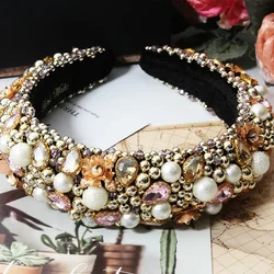 Ins New Fashion Pearl Hair Band Luxury Baroque Rhinestone Headband Set Girls Flower Sweet Headwear Hair Accessories Wholesale