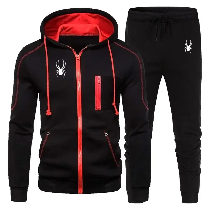 Men's Tracksuit Casual Jogging Suit Outdoor Set Zipper Hoodies + Black Sweatpant 2pcs  Spring Fashion New Streetwear S-3XL