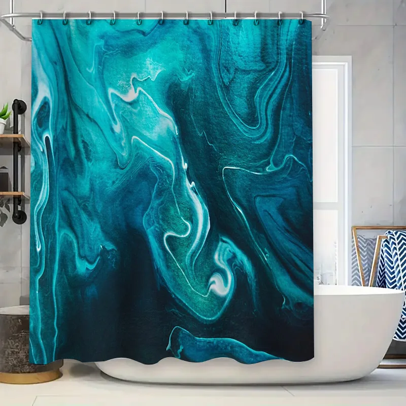 

Elegant Blue Marble Shower Curtain Waterproof Fabric Bathroom Decor Vintage Grey Stone Pattern Backdrop Modern Washroom Accessor