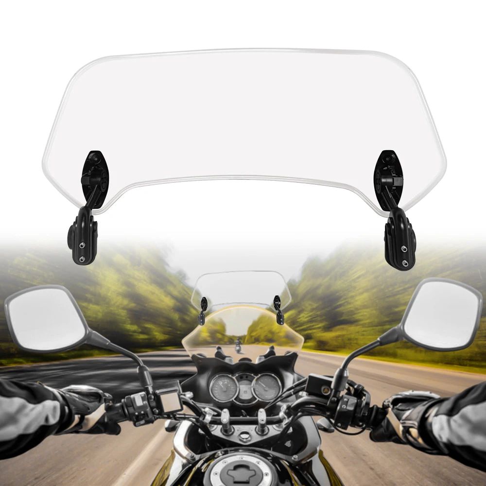 Universal Motorcycle Clip-On Windshield Extension Adjustable Spoiler Clamp-On Windscreen Deflector For Harley BMW Kawasaki